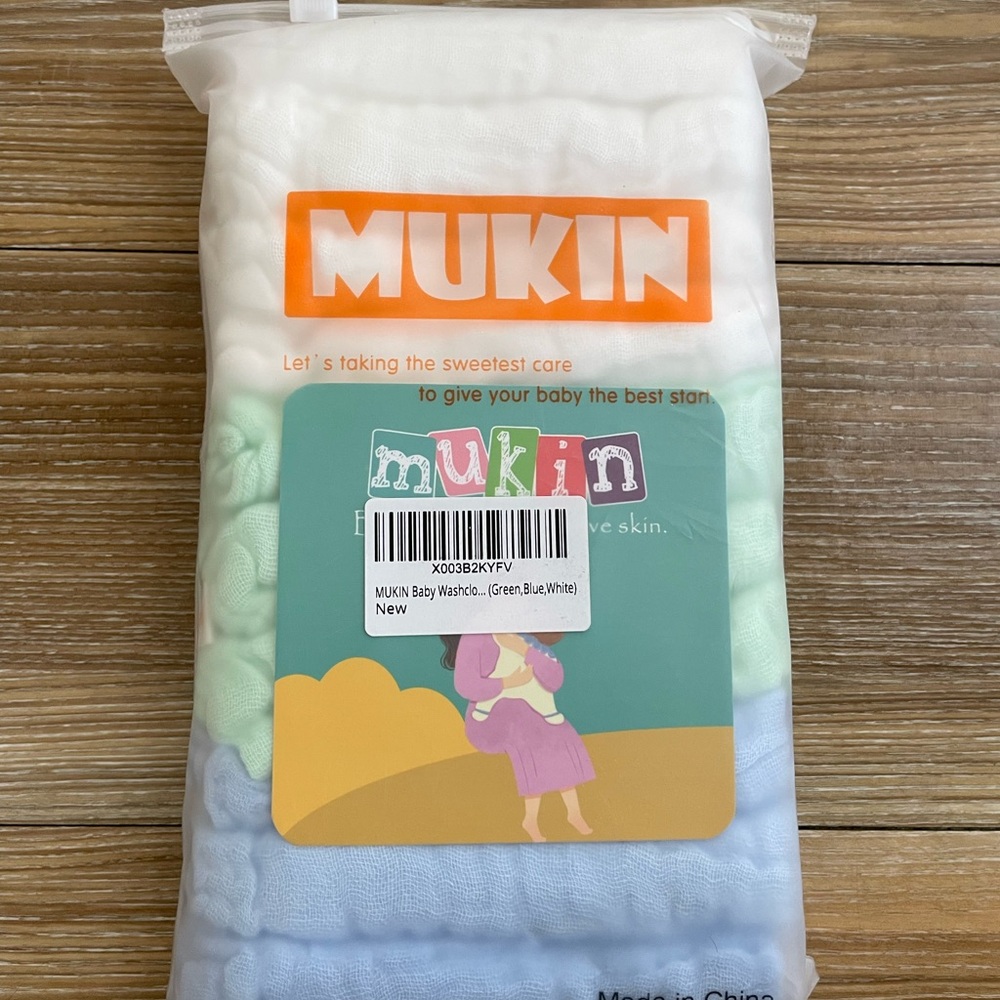 Baby Washcloths - Green, Blue, White